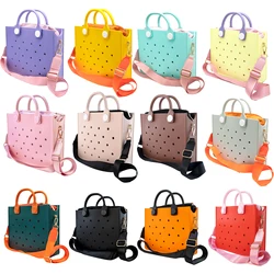 Bolso de mano de goma colorido para mujer, bolso de playa de estilo de verano rosa, bolso de hombro, bolsos de compras, dijes de ajuste