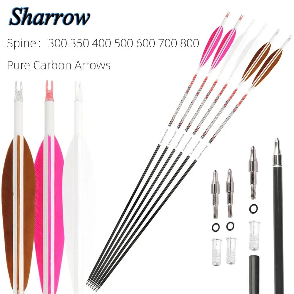 Archery Arrows ID 6.2mm Spine 300 350 400 500 600 700 800 Pure Carbon Shaft for Compound Recurve Bow Hunting Target Accessories