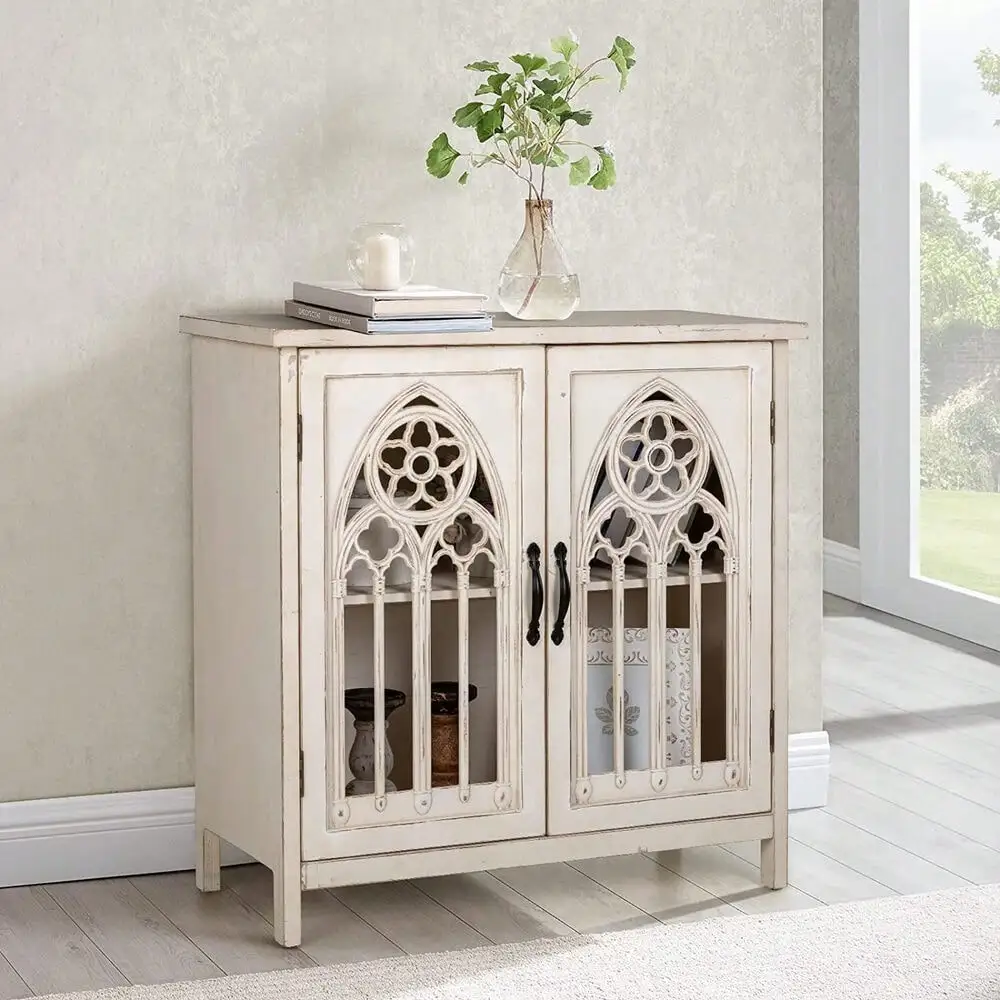 2 Doors Storage Hollow-Carved Retro Buffet Sideboard Decorative Cabinet.