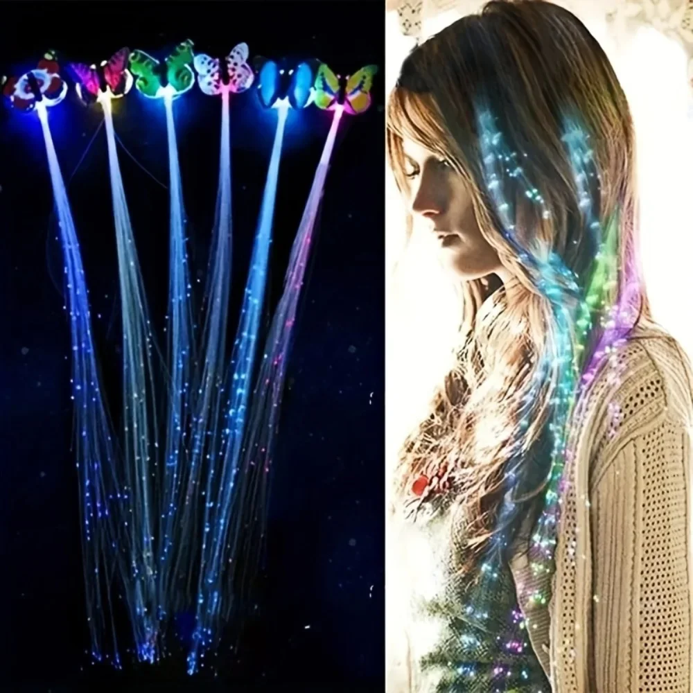 E5 5Pcs Colorful Butterfly Lights Glow Hair Braid Braids Wig Women Bar Party Hair Clip Light Novetly Accessories Random Color