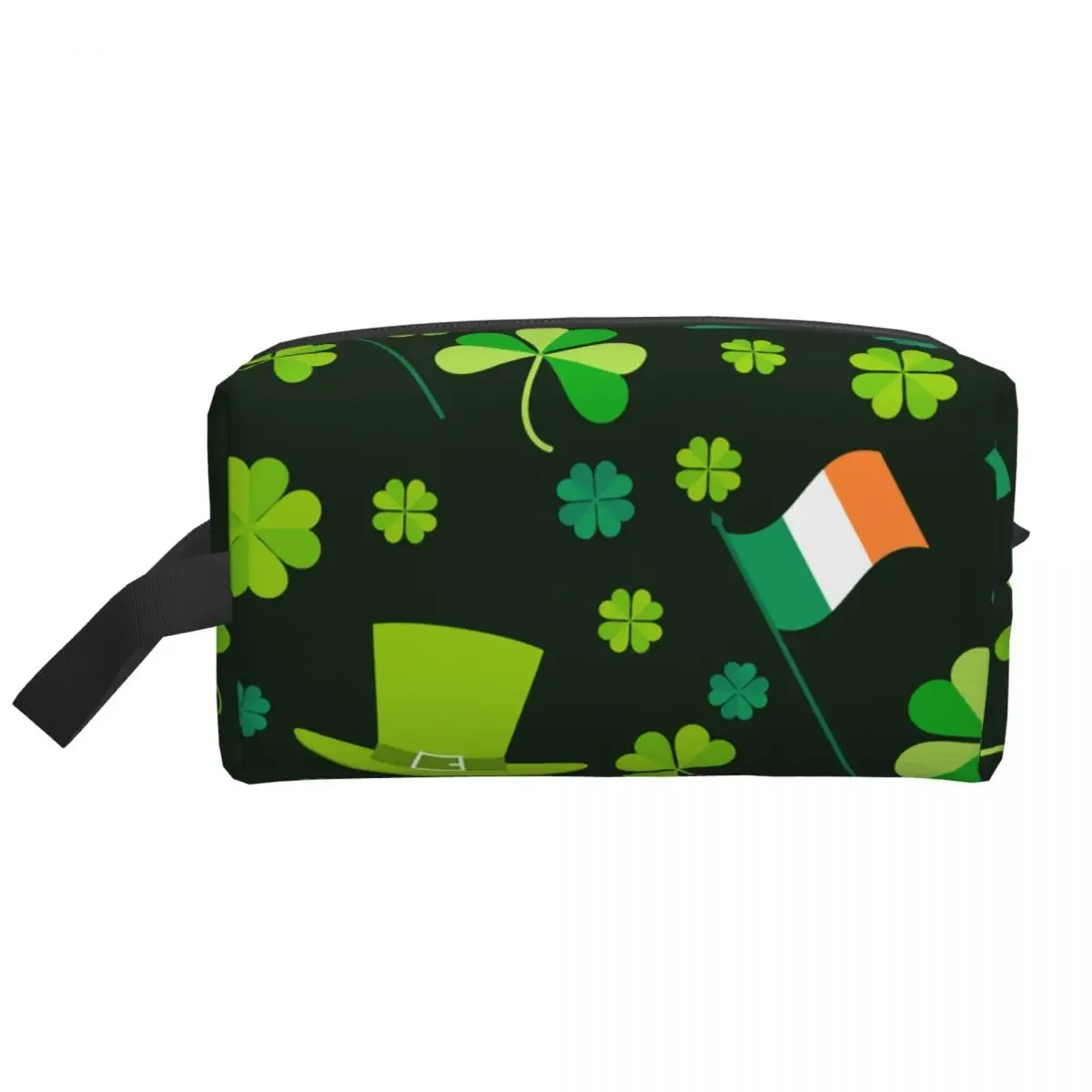 Custom St Patrick's Irish Flag Day Lucky Clover Leaf Makeup Bag for Women Travel Cosmetic Organizer Cute Storage Toiletry Bags