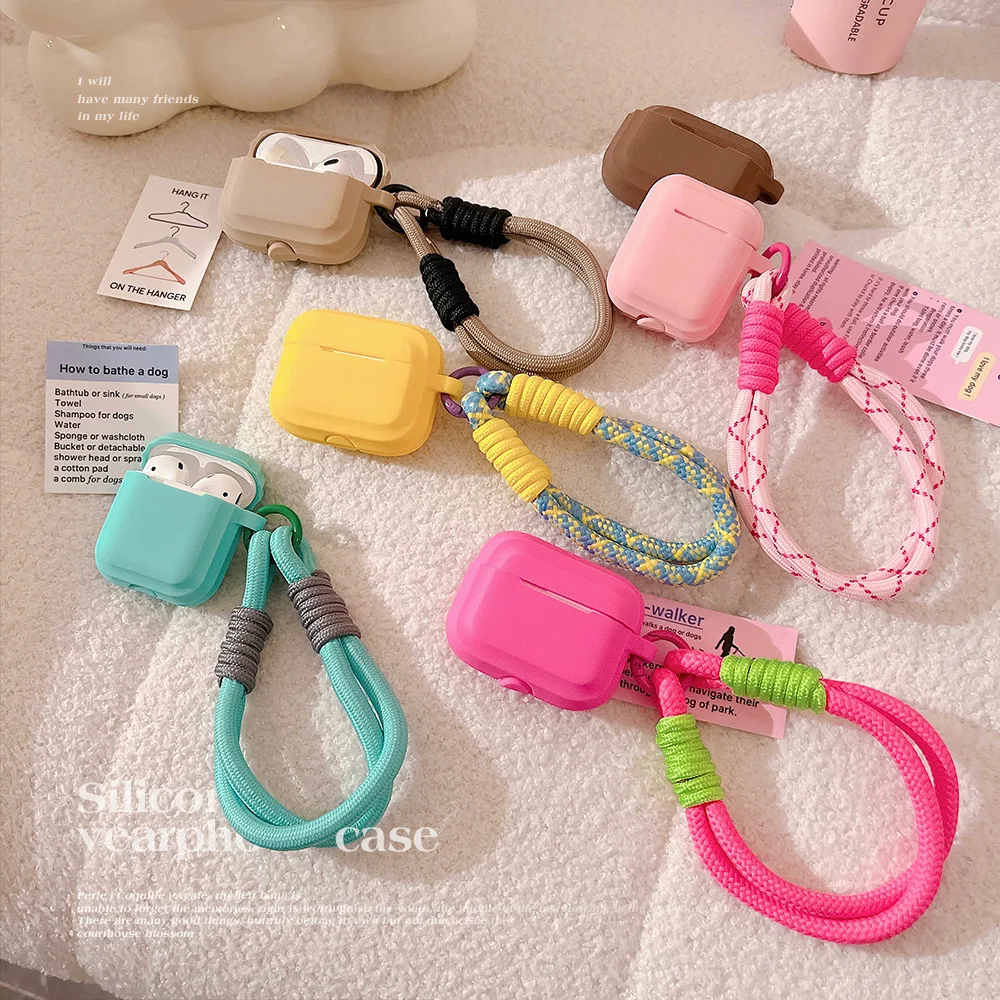 INS Dopamine contrasting color lanyard airpods protective cover 1/2 Apple 3 silicone earphone cover airpods Pro suitable