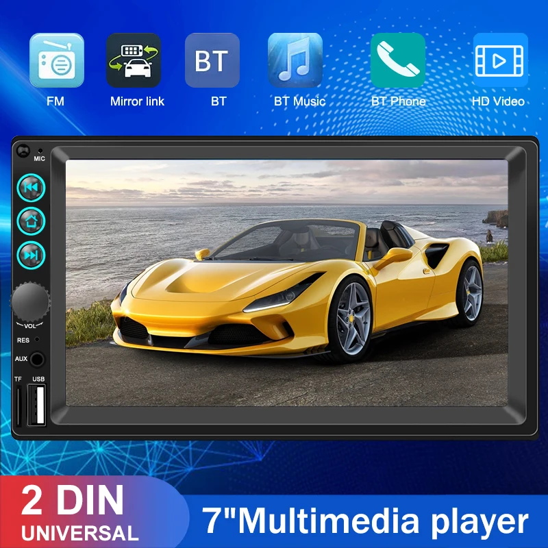 AHOUDY Car Mp5 Player 12V-24V Optional Bt Fm Usb Tf Aux 2din 7 Inch Multimedia Hd Touch Screen With Reversing Video Radio