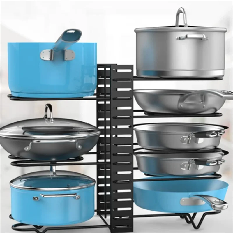 SHGO-Pot Organizer Rack 8 Tiers Pots And Pans Organizer, Pot Lid Organizer For Kitchen Cabinet Cookware Storage