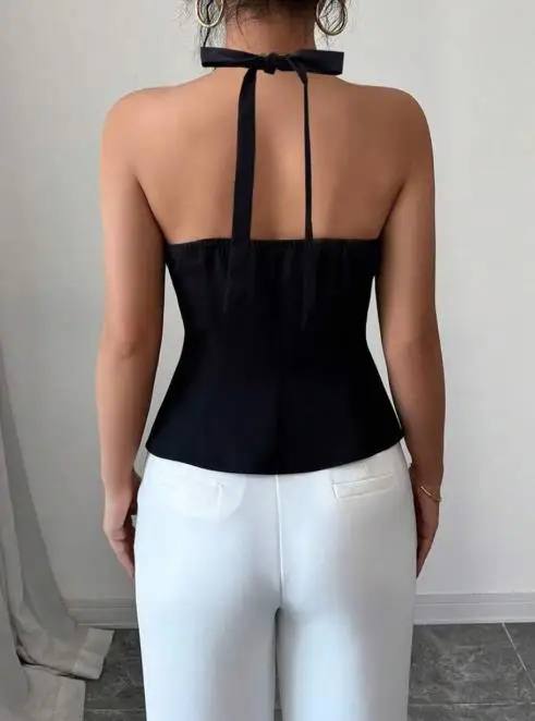 気質ハンギングネックベスト 2025 夏 セクシー バックレス キャミソール カーディガン レディース