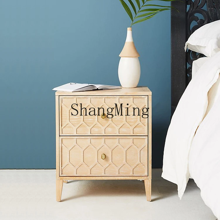 

CL rural solid wood bedside retro three-bucket cabinet carved storage foyer entrance cabinet