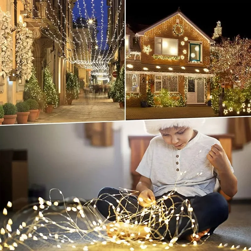 1pc Outdoor Solar String Light LED Fairy Garland Copper Wire Light Garden Yard Party Christmas Decoration Lamp 8 Mode - view 3