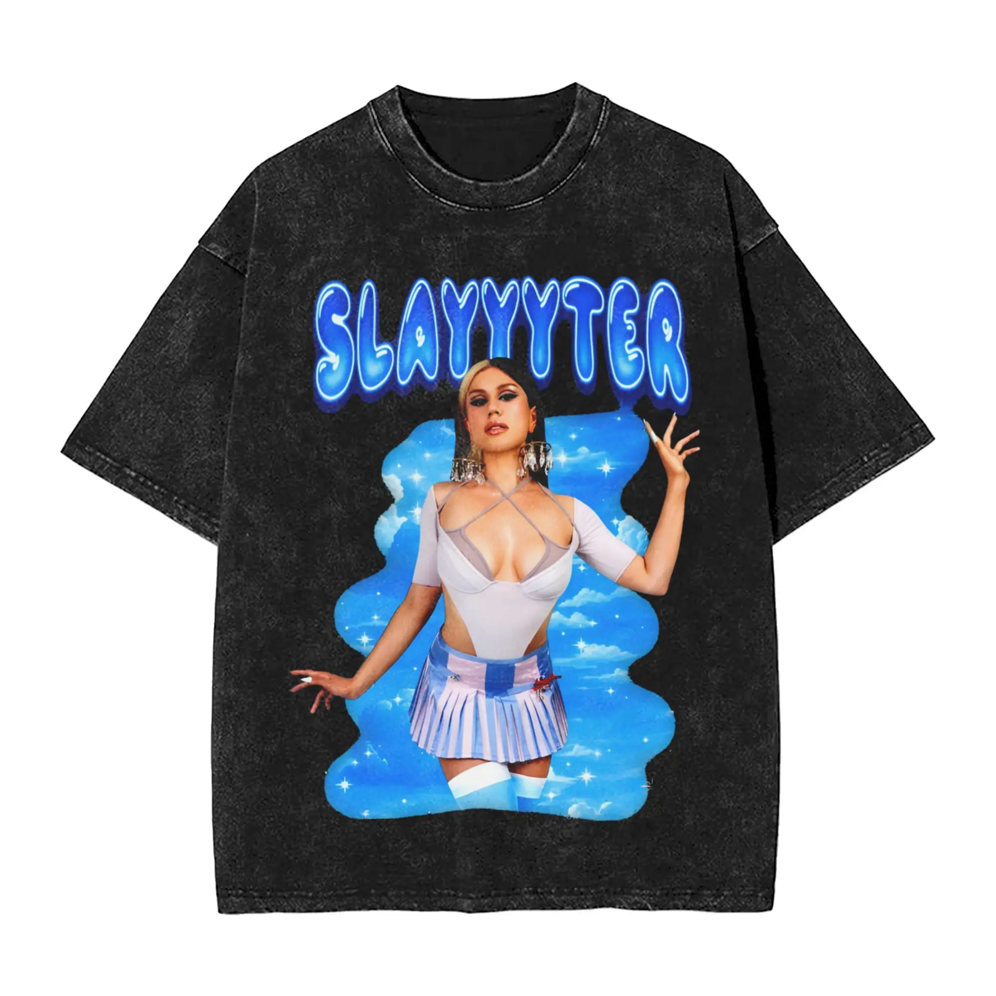 Washed T Shirts Slayyyter Singer Glow Style Hyperpop singer Retro T-Shirt Oversize  Streetwear Short Sleeve Printed Tops Tees
