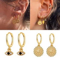 CRMYA Bohemian Gold Silver Plated Round Coin Evile Eye Earrings For Women Drop Earrings Party Cubic Zirconia Jewelry