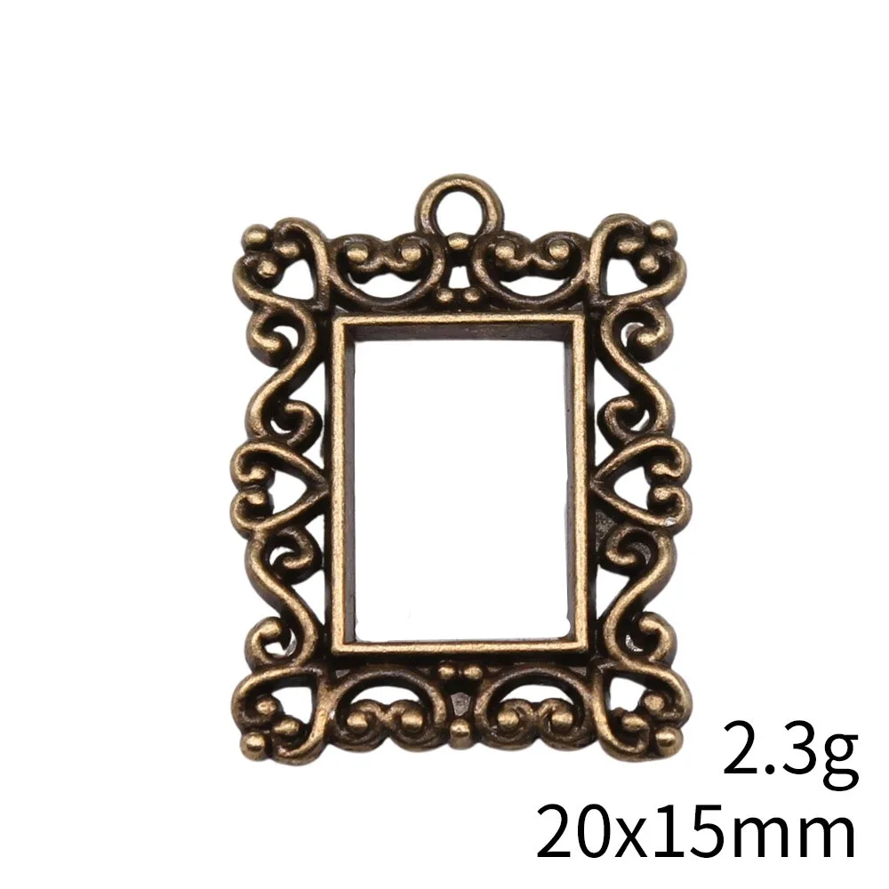 IFOCUS 10pcs/Lot Retro Rectangle Photo Frame Charms For DIY Jewelry Making Zinc Alloy 20x15mm/0.79x0.59inch
