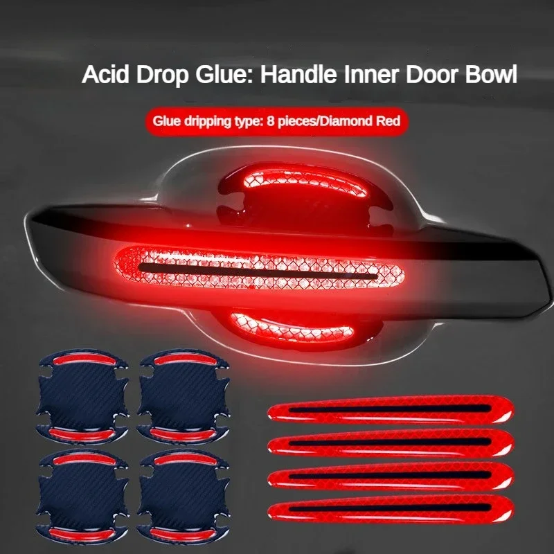 8 stks/set Universele 3D Koolstofvezel Auto Deurklink Stickers Krasbestendig Protector Stickers Auto Veiligheid Reflecterende Strip