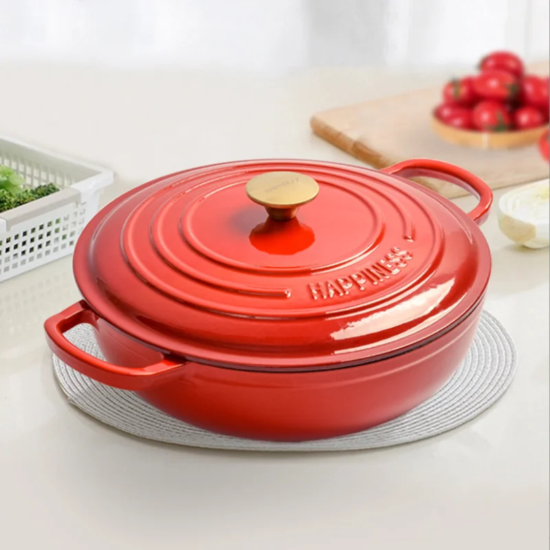 

30CM Dutch Oven Red Enameled Cast Iron Soup Pot With Lid Saucepan Casserole Kitchen Accessories Cooking Tools