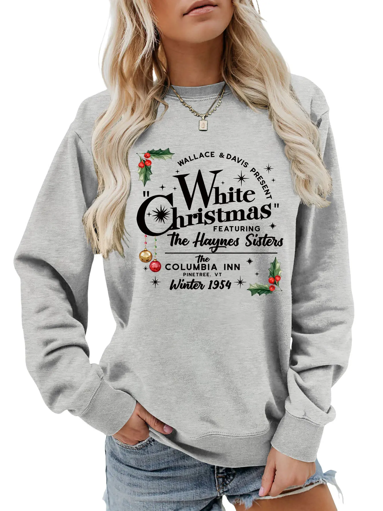 Fall new crew-neck long-sleeved T-shirt hoodie WALLACE DAVIS PRSENT WHITE print loose casual top to match women's fashion pullov