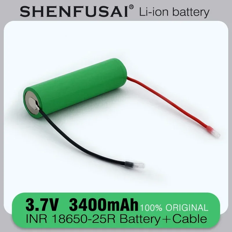 Nova bateria recarregável de íon de lítio 18650 25R 3.7V 3400mAh descarga 25A fio de silicone DIY de alta corrente