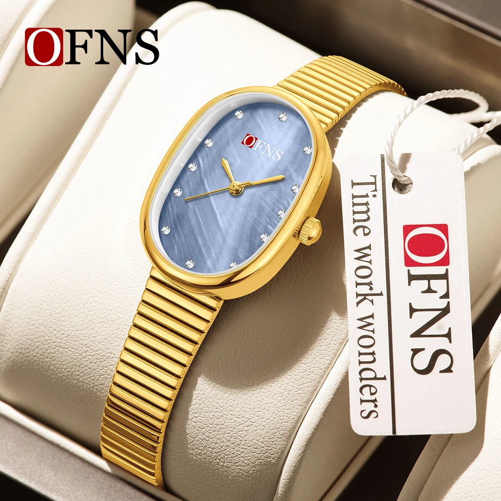 OFNS 2025 New Fashionable Lightweight Women's Quartz Watch with Gem Points Diamond Oval Quartz Watch Waterproof Women's Watch