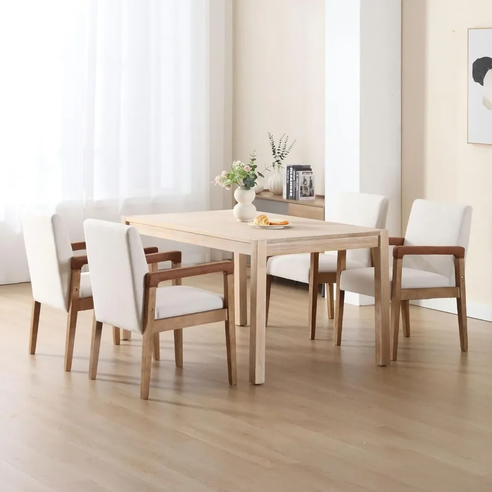 

Modern Dining Chairs Set of 4 Linen Fabric Upholstered Kitchen Chairs, with Solid Wood Frame Armchair, Comfy Accent Side Chairs