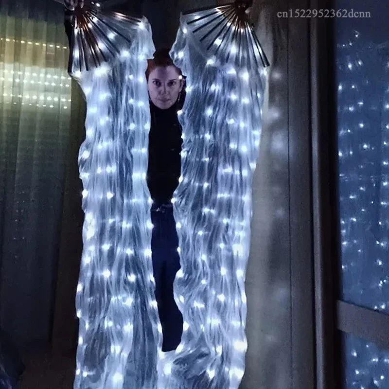 Zijden Sluier Led Fan Fans voor Buikdans Accessoires voor Volwassen Kinderen Circus Led Licht Lichtgevende Handbediening Hightling Lamp Kraal