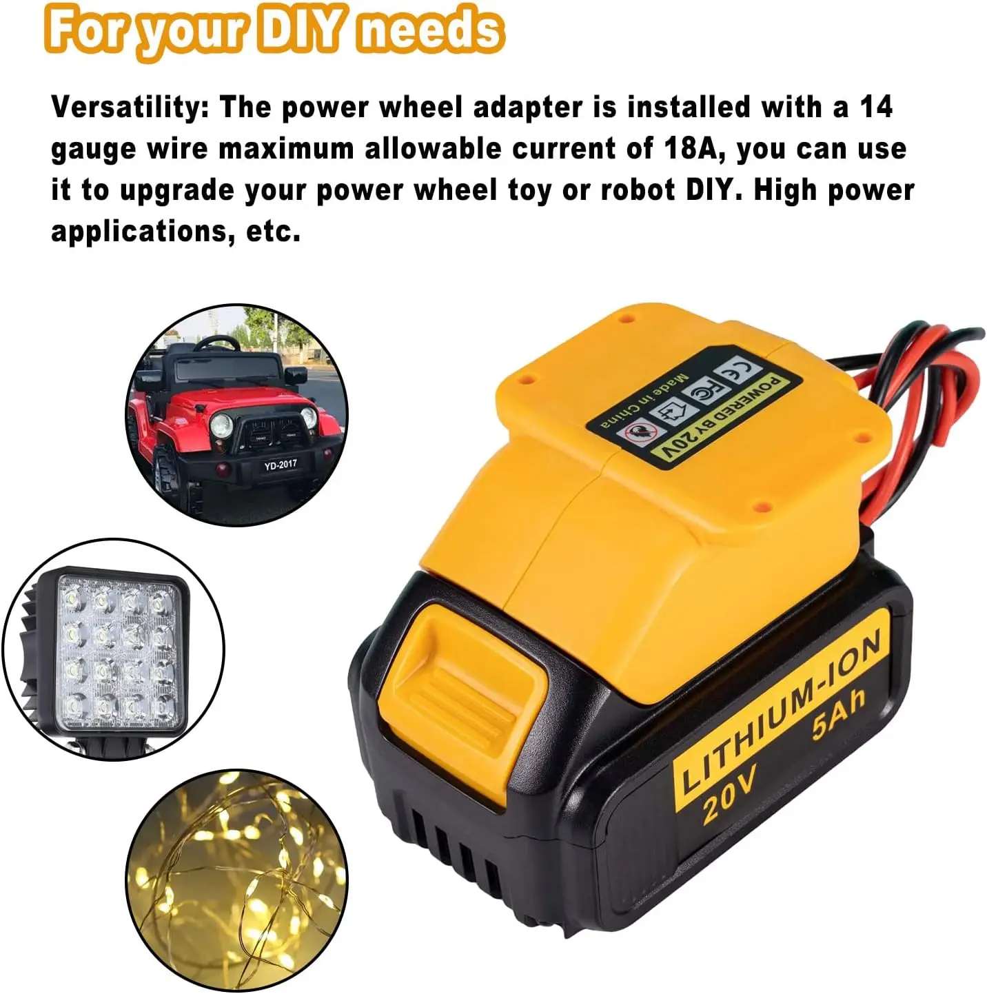 Imagem -03 - Power Wheels Adaptador de Bateria para Dewalt Conector de Alimentação Faça Você Mesmo Passeio no Caminhão rc Brinquedos Robô 18v20v