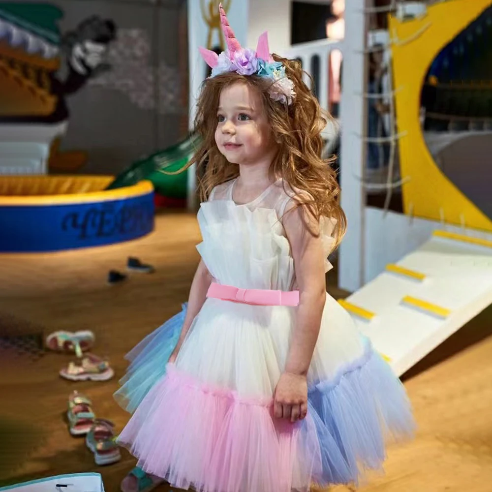 Princess Party Dress With Ruffles For Girls,Children's Wedding Party Dress For Kids,Pink Tulle Dresses For 1 Year Old Birthday