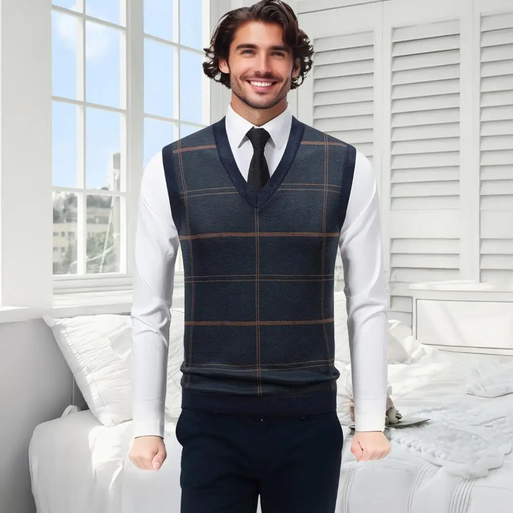 تتلاشى مقاومة متماسكة سترة أنيقة الرجال منقوشة طباعة متماسكة سترة مع بطانة المخملية الخامس الرقبة سترة دون أكمام للخريف ل أ