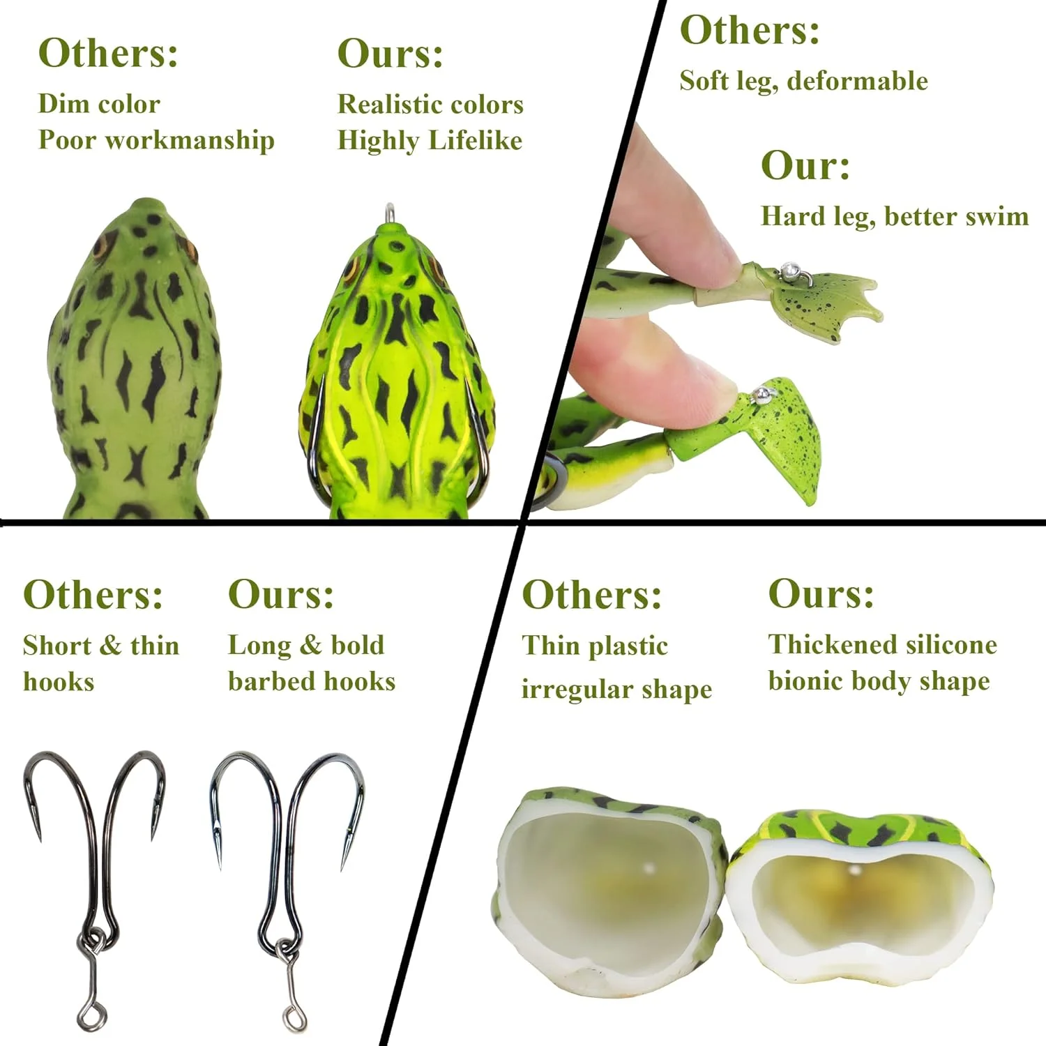 مجموعة طُعم صيد السمك الناعمة على شكل ضفدع مائي علوي، أرجل المروحة المزدوجة، 5 حلقات توصيل، جلد سيليكون سميك، رذاذ أكبر Mo #5