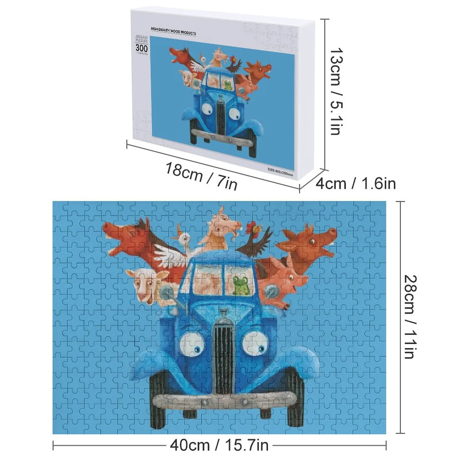 Маленький синий грузовик с классической иллюстрацией сельскохозяйственных животных Головоломка Персонализированная персонализированная головоломка для детей Персонализированная головоломка
