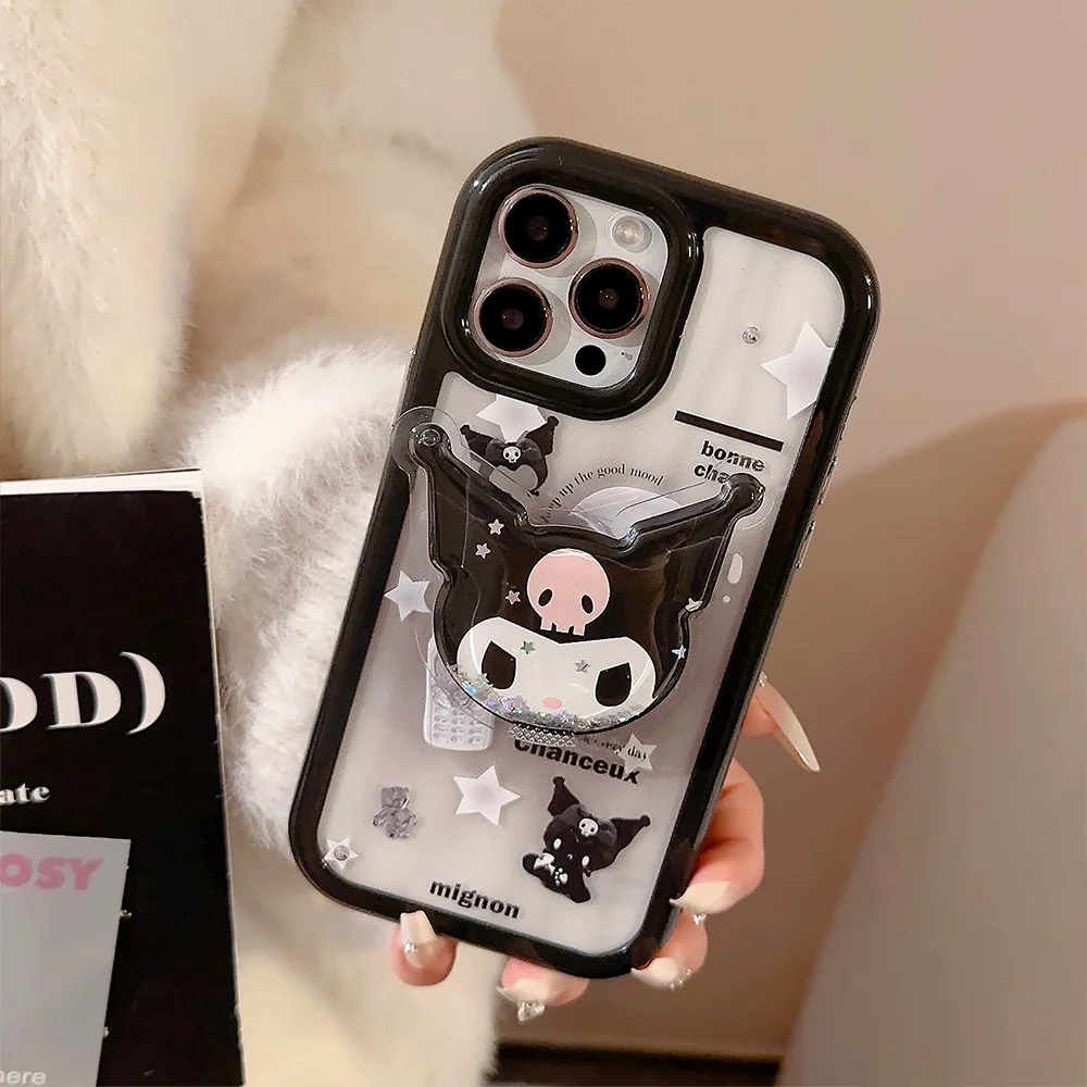 Cute Cartoon Anime Role Kulomi Bracket Phone Cases for IPhone 11 12 13 14 15 Pro Max Soft Anti-fall Protect Cover with Lanyard