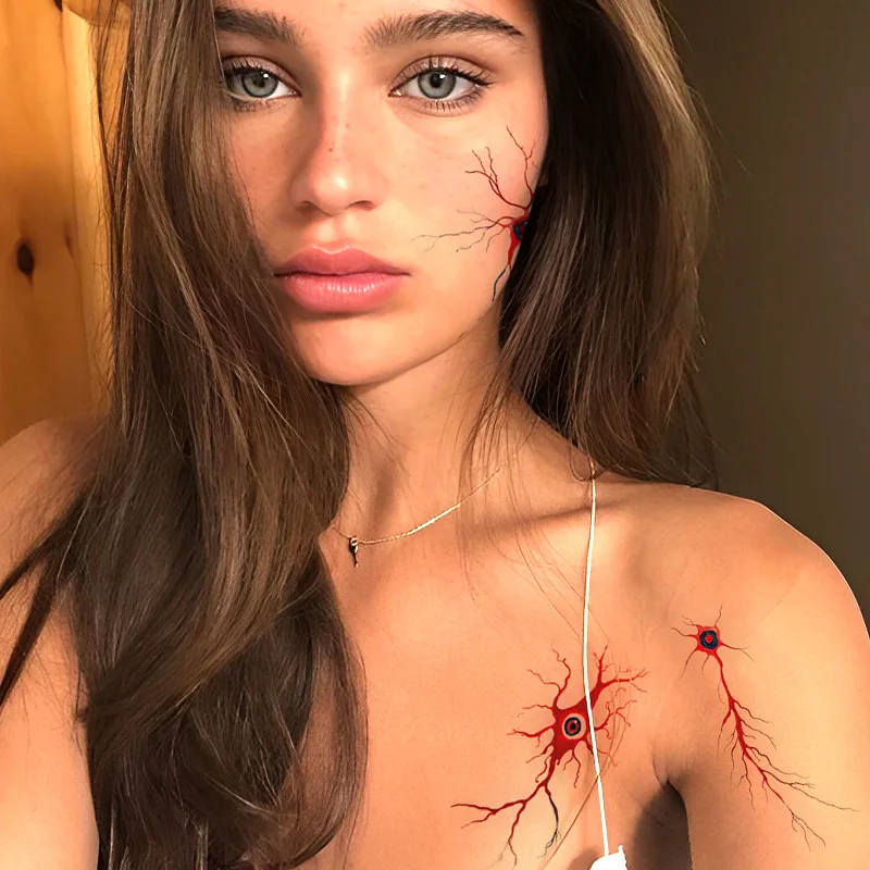 10pcs Halloween Blood Vessel Tattoo Stickers Waterproof Sweat Nervous System Lightning Shaped Temporary Tattoo Sticker