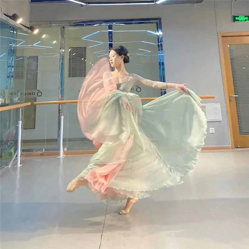 

Ballet Jumpsuit performance Clothing 720 Degrees Double Layer Elegant Large Swing Skirt For Classical Dancing Practice