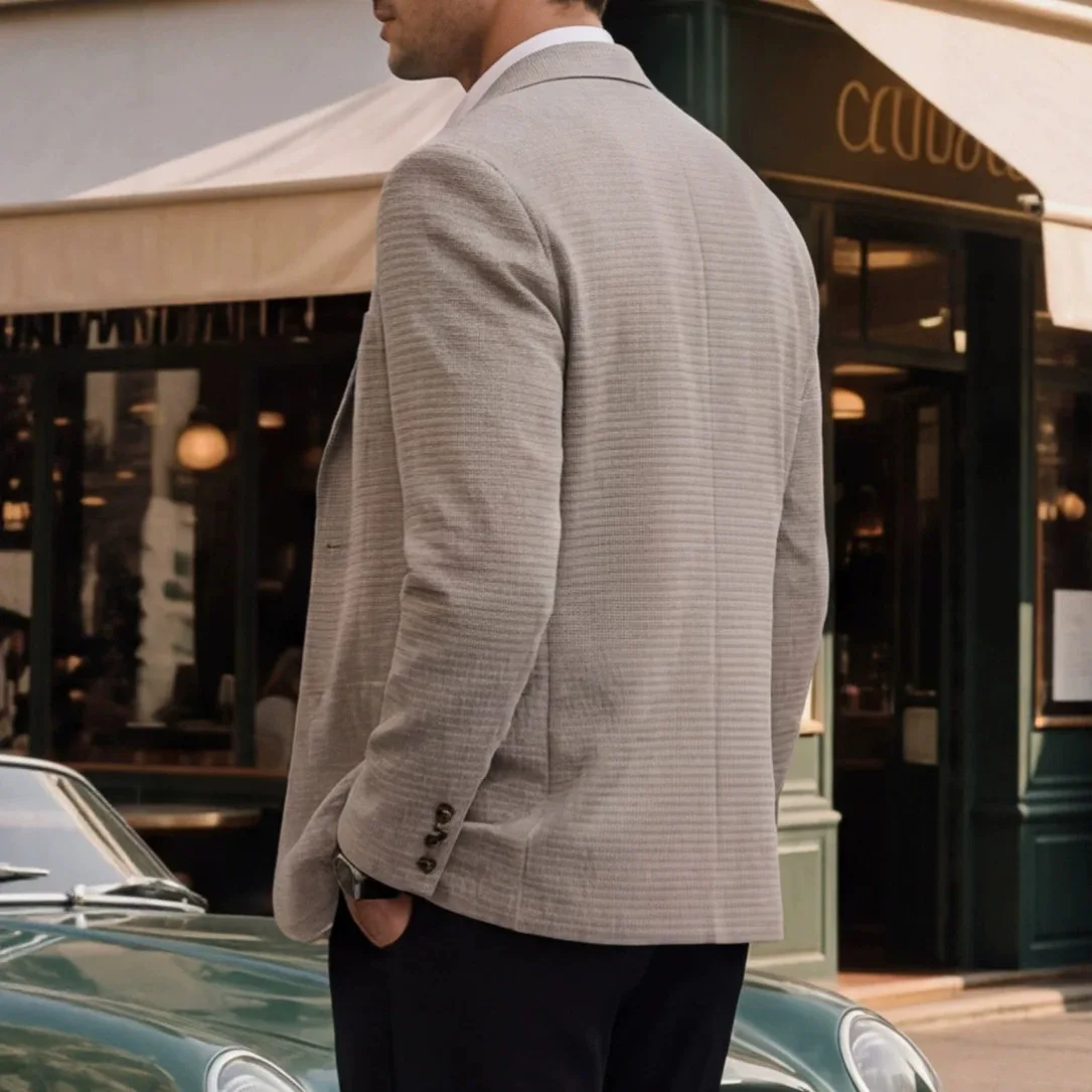 Men's Linen-Blend Blazer - Beige Vintage Style M-2XL Spring To Autumn Lightweight Jacket Touch-Friendly Texture
