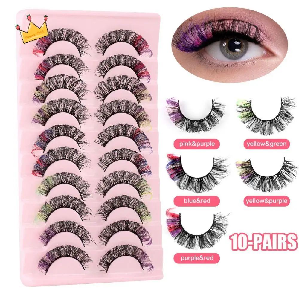 

10pair Fashion 3D Colorful False Eyelashes Thick Makeup False Lashes Artificial Fibre Individual Eyelash Extensions Daily