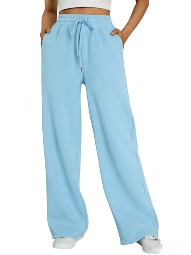 Imagen 2 del producto Pantalones deportivos de pierna ancha para mujer, estilo 2026, con bolsillos, pantalones casuales con cordón, ideales para combinar con ropa informal.