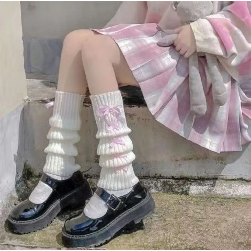 

2024 New Women Autumn Winter Knit Arm Sleeves Kawaii Lolita Harajuku Stockings Fingerless Gloves Japanese White Goth Leg Warmers