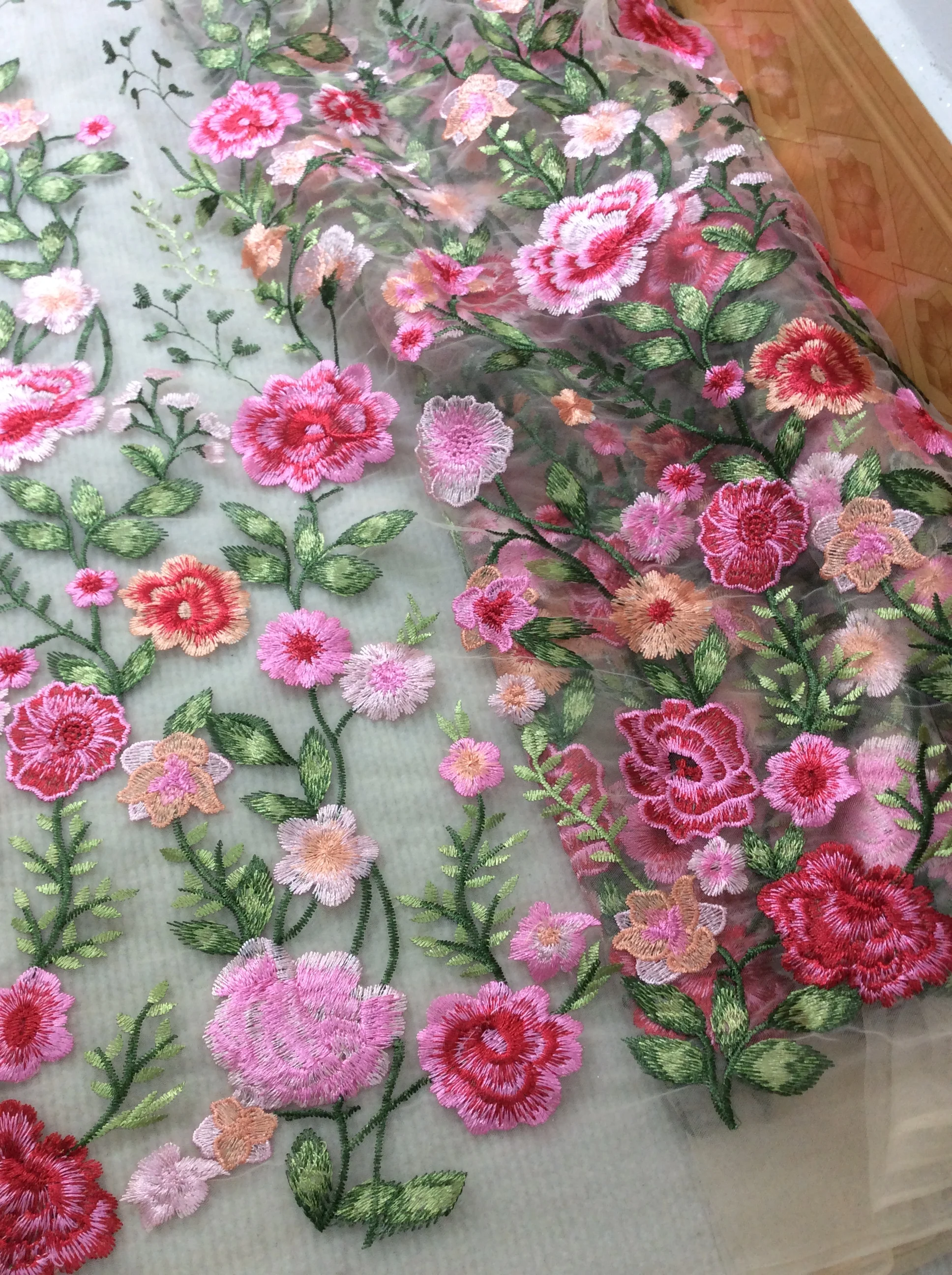 1Yard Floral Mesh Embroidery Fabric Fashion Lady Dress Sewing Fabric