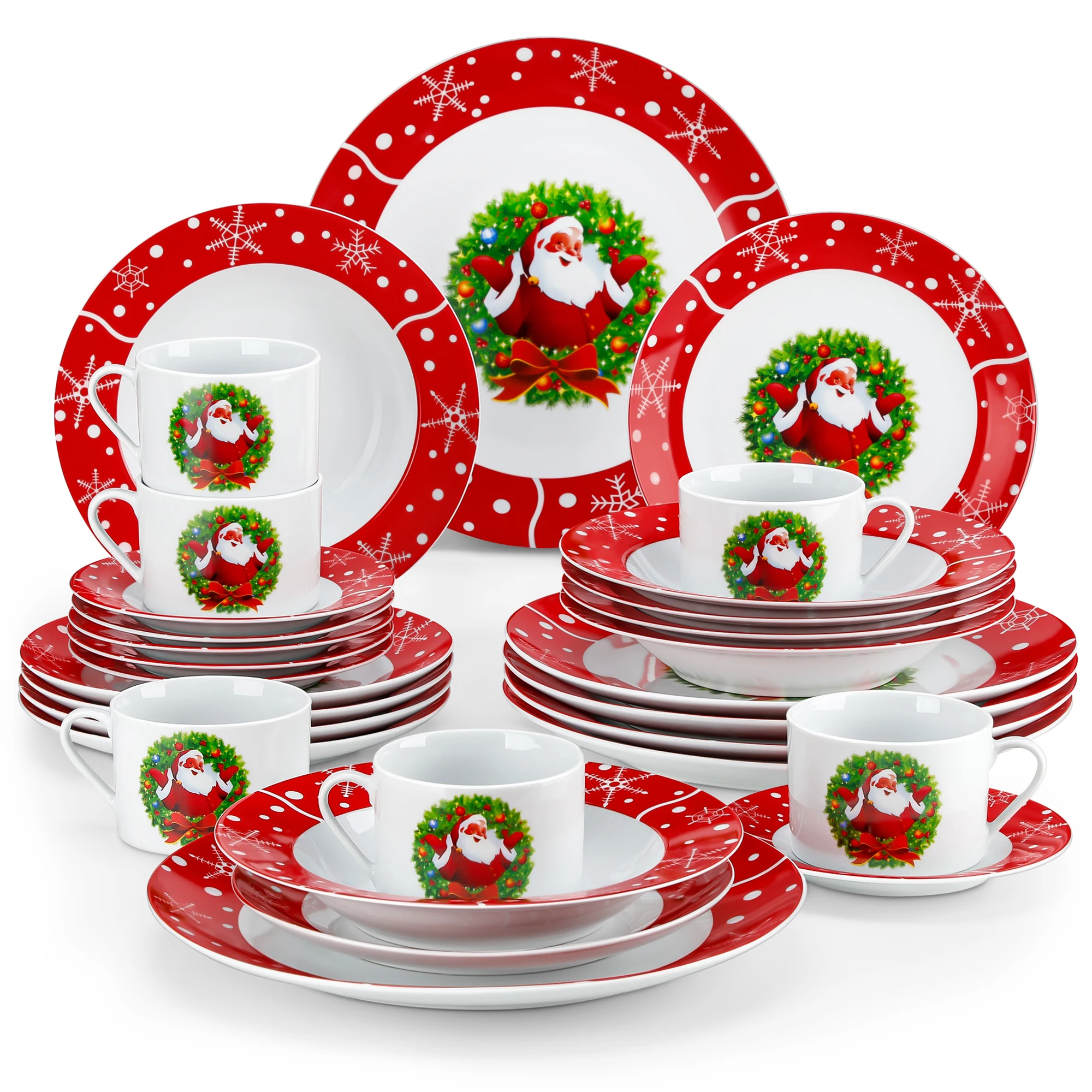 

VEWEET 30/60 Piece Christmas Dinnerware Set Plates Dinner Set Santaclaus Style With 6PCS Dinner Plate/Dessert/Sopu/Mug Set for 6