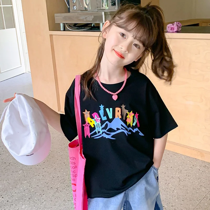 2026 Girls Cotton Short Sleeve T-Shirt Summer Kids Fashion Tee Cute Casual Top for Little Big Girls Trendy Children’s Clothing​