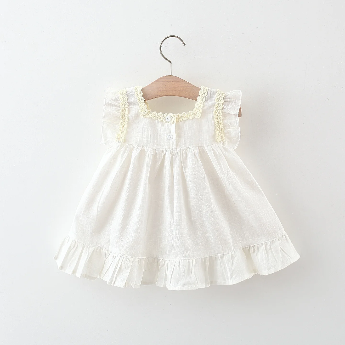 Summer New Full Body Embroidered Colorful Little Flower Flying Sleeve Dress For Girls Korean Cotton Dress