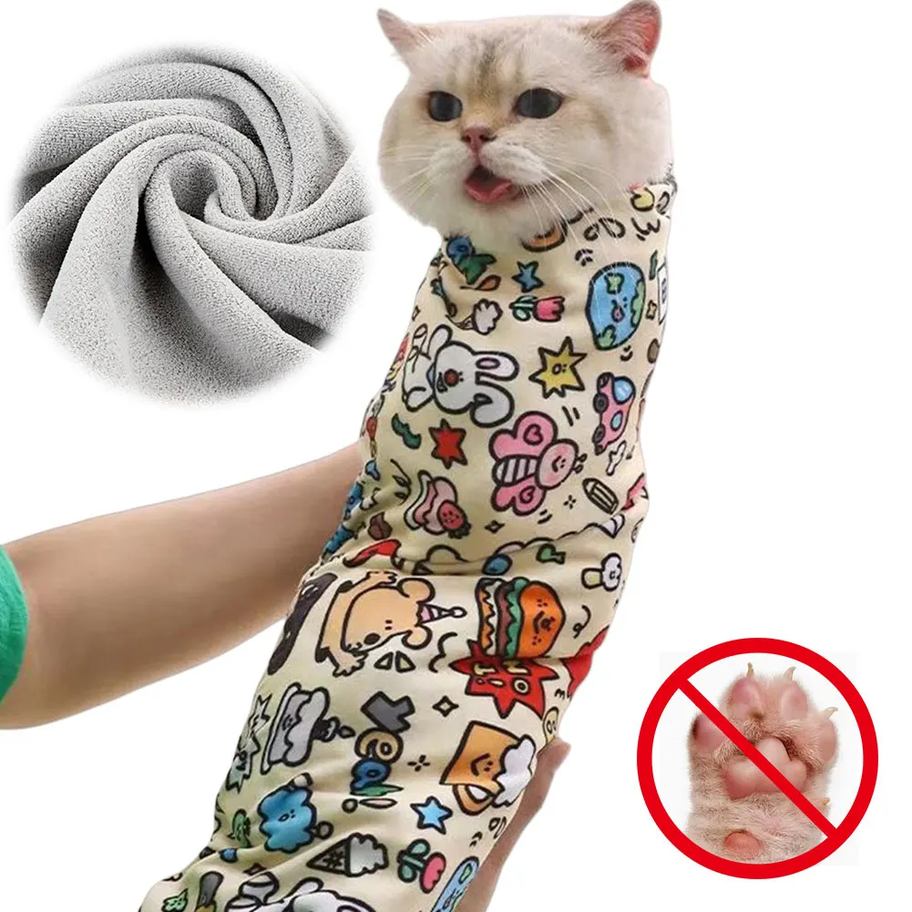Envoltura para el cuidado de gatos, envoltura calmante autoadhesiva para gatos, envoltura antimordida para gatos, antiarañazos, antiescape para medicina, herramienta para cortar uñas para mascotas