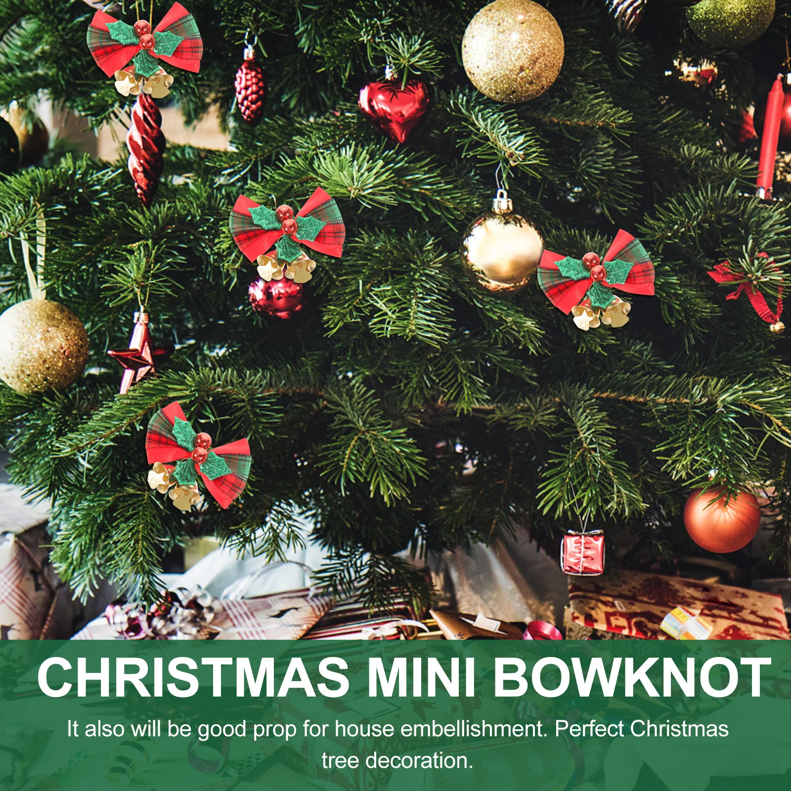 

12 Pcs Bell Mini Bow Hanging Decorations Small Holiday Bows Gift Tie with Bells Fabric Bowknot Ornament Christmas