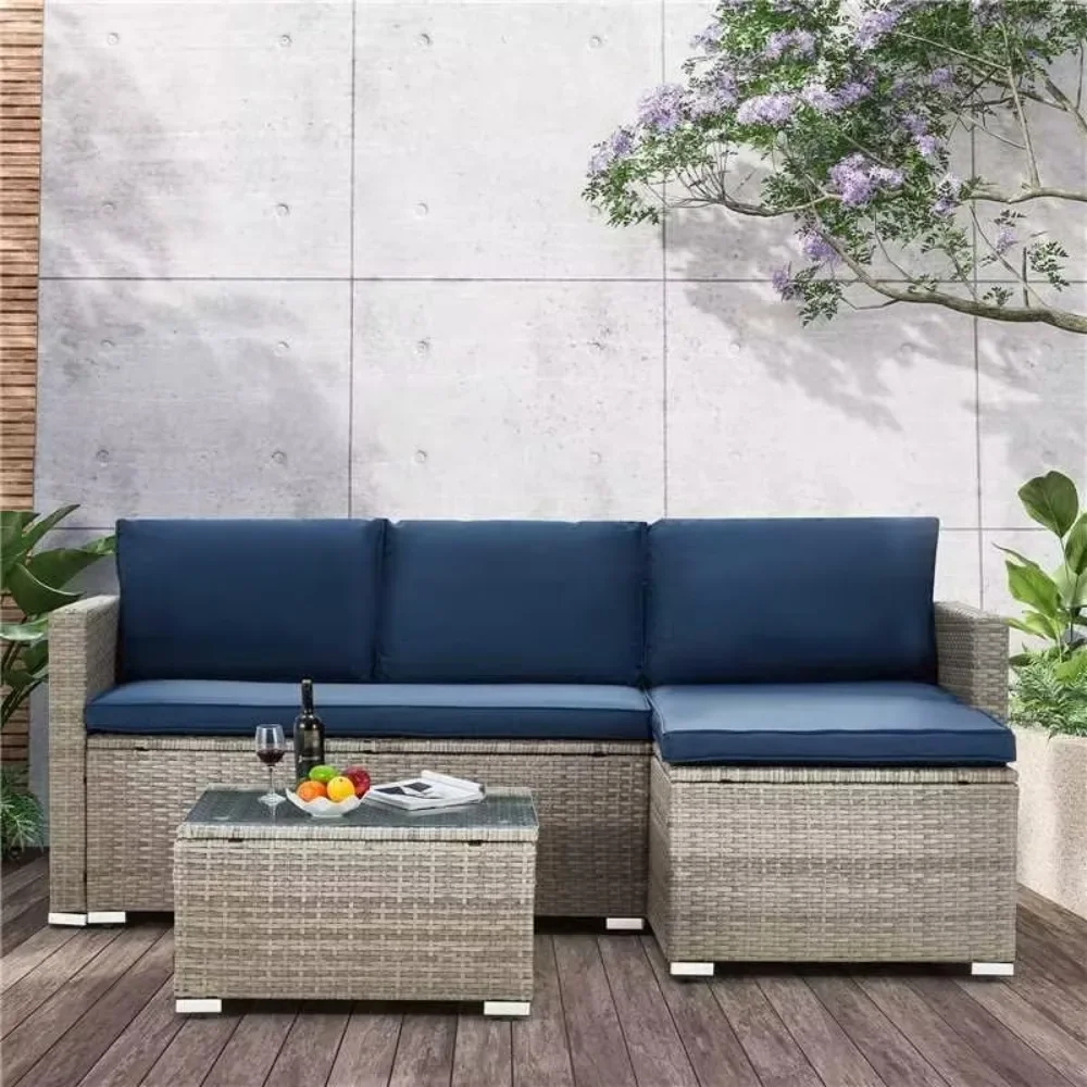 

Outdoor Patio Furniture Set All-Weather Wicker Rattan Sectional Sofa with Tempered Glass Table and Washable Cushions