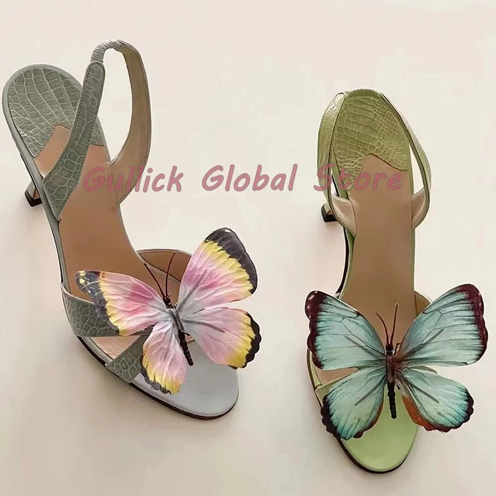 2024 nuovo arrivo punta tonda farfalla superficiale decorazione Slingback fascia elastica sandali stringati colori estivi scarpe dolce grazia