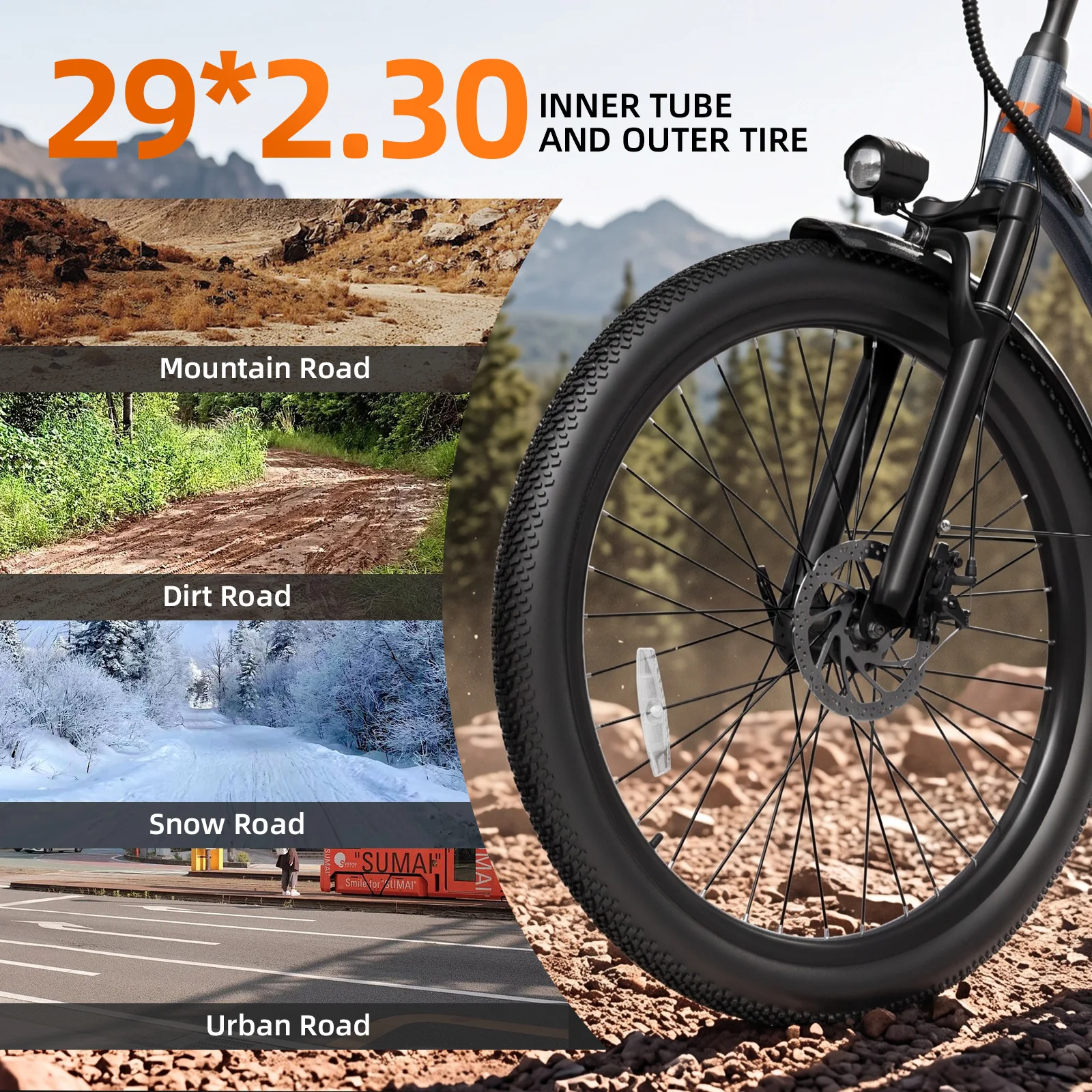 Bicicleta Eléctrica Malzahar F02 48V 23.4Ah para Adultos, Neumático de 29"×2.3, 7 Velocidades, Autonomía de 40-45 km, Motor de 250W, Batería de Litio Extraíble, Suspensión Delantera y Trasera, Frenos de Disco Hidráulicos, Bicicleta Eléctrica para Montaña, Carretera, Ciudad, Playa, Uso en Múltiples Escenarios