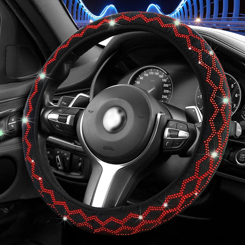 

Car Decoration Diamond Car Steering Wheel Cover Sparkling Car Rhinestones Steering Wheel Protector Women's Vehicle Supplies