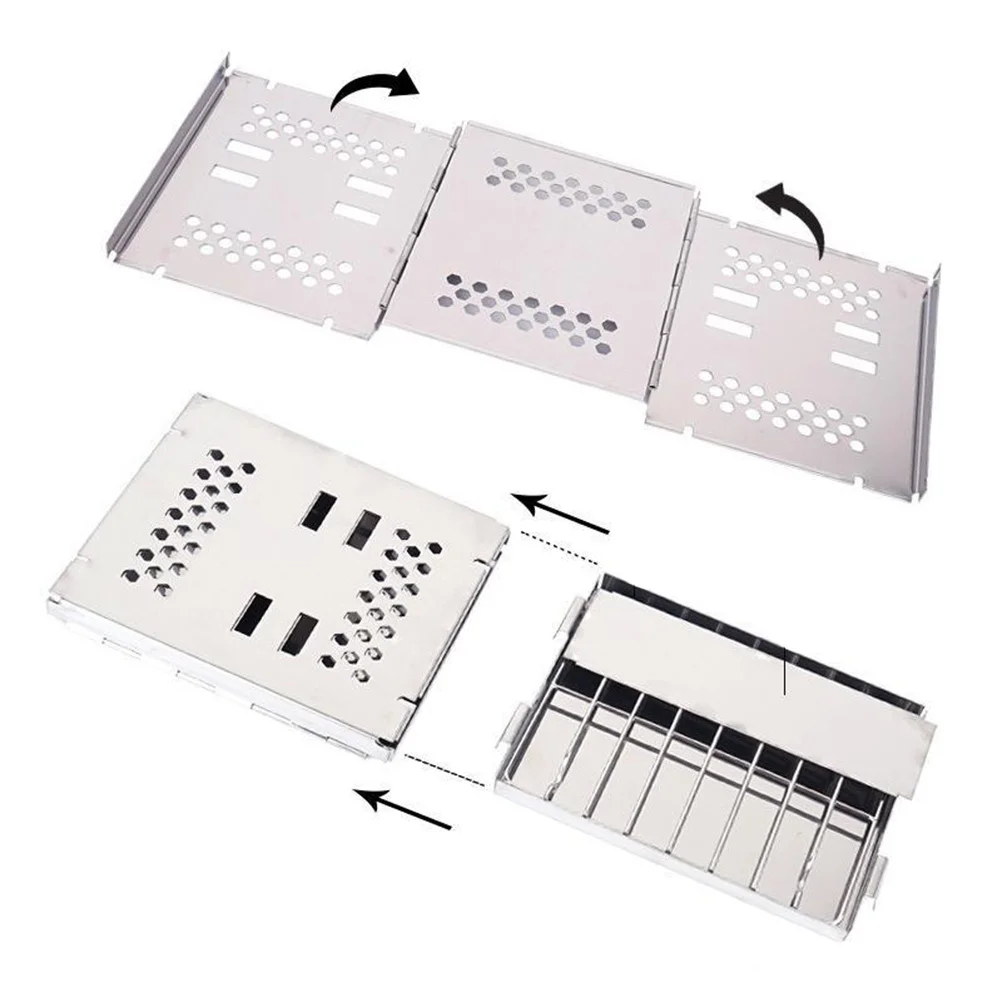 

Mini Stainless Steel Portable Square Wood Burning Stove Collapsible Outdoor Bbq Grill Camping Cookware Picnic Accessory Silver