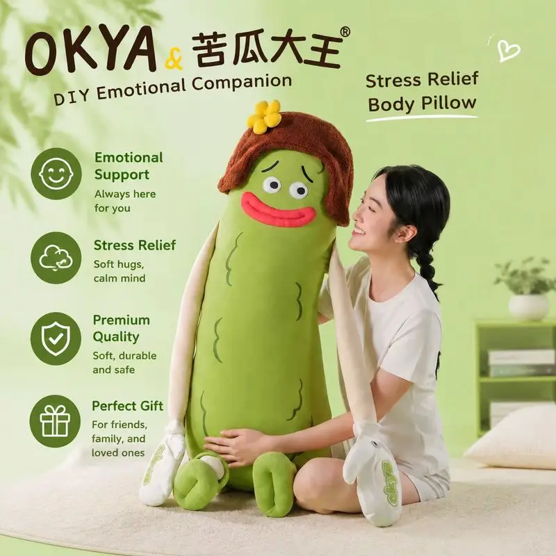 Bitter Melon King Soft Plush Long Body Pillow, Leg Hug Sleeping Cushion Soothing Comfort Stuffed Doll for Adults Bedroom Rest Gi