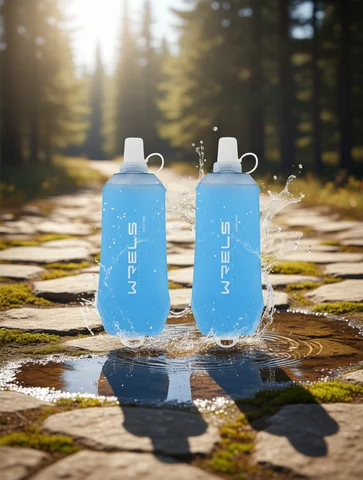 WRELS Outdoor Sport Water Bottle Camping Running Bicycle Soft Folding TPU Soft Flask Water Bag Large Diameter Light BPA Free