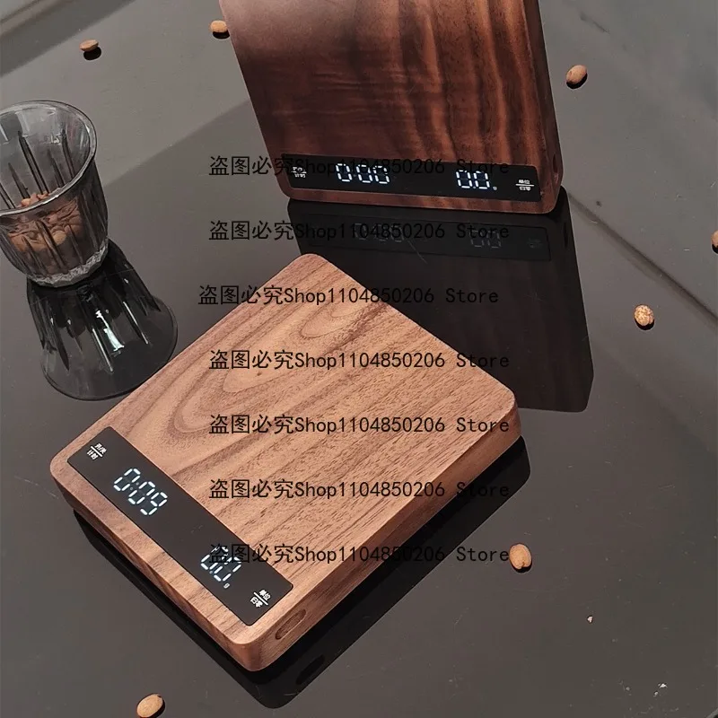 Suitable ForWalnut Italian Coffee Electronic Scale Solid Wood Hand Brewing CoffeeScale Chronograph Kitchen ScaleFive Operation