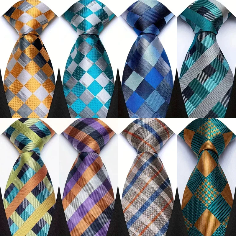 

Роскошные мужские галстуки 8 см в клетку в полоску, классический деловой галстук, жаккардовые тканые галстуки для мужчин, жених, свадебная вечеринка, галстуки