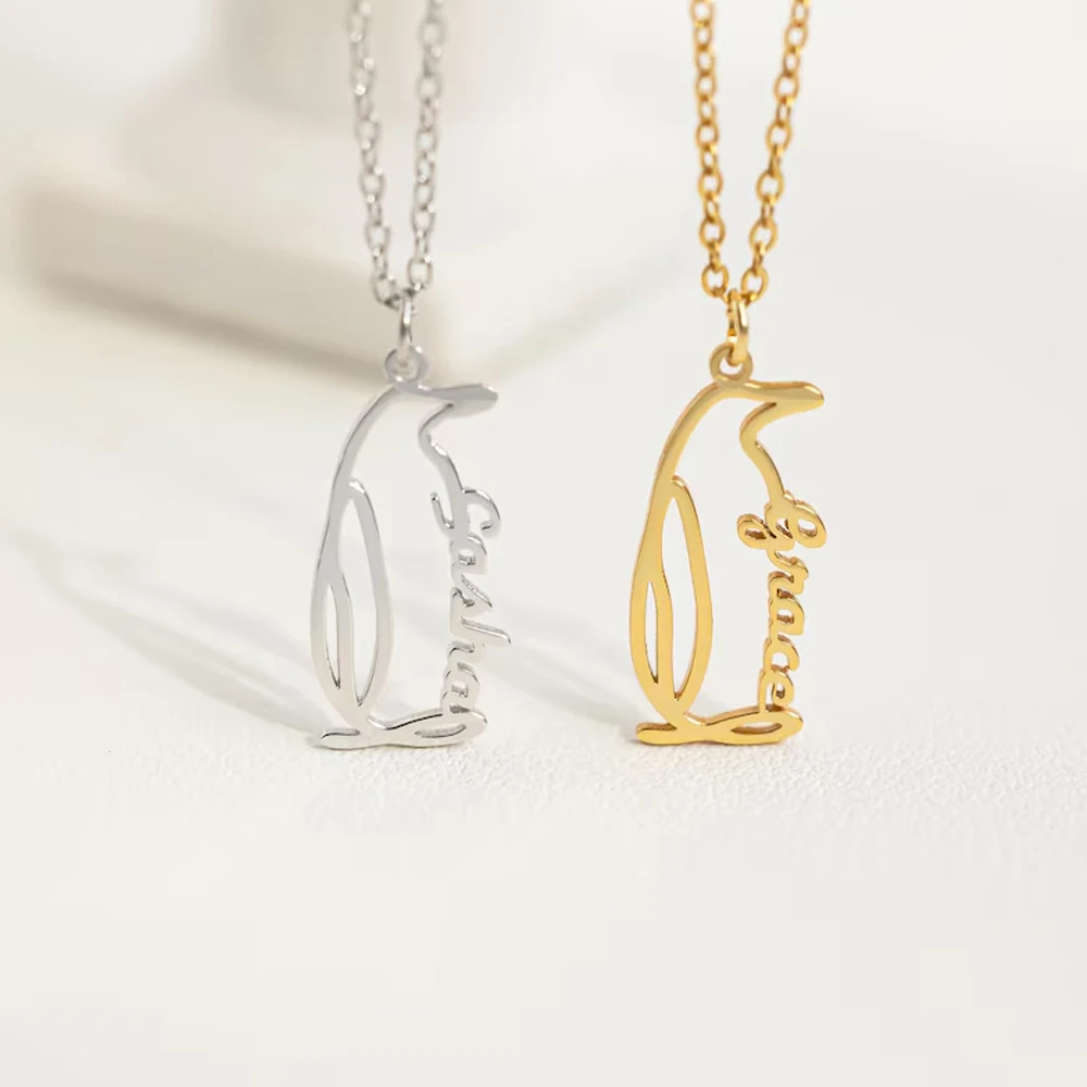 

Custom Name Penguin Necklaces for Women Children Personalized Name Cute Ocean Animal Pendant Couple Lover Jewelry Party Gift