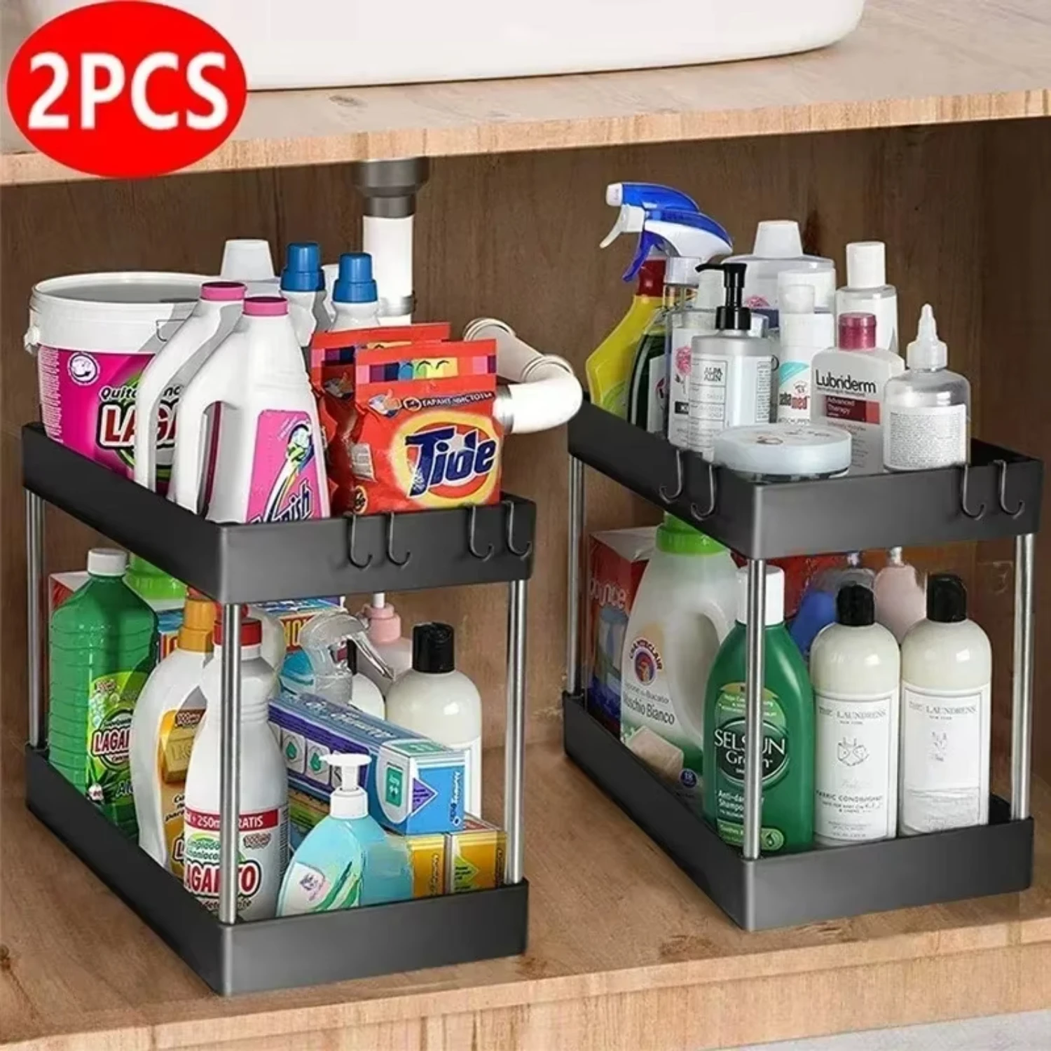 1/2 Pcs Under Sink  Organizer 2 Tier Drawer Multipurpose Rack Cabinet Under Sink  Rack Bathroom Kitchen Organizer Egg dispenser